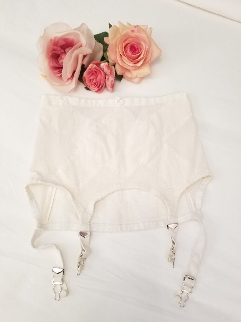 Vintage 1960's Warm White Open Bottom Girdle with Metal Garter Clips
